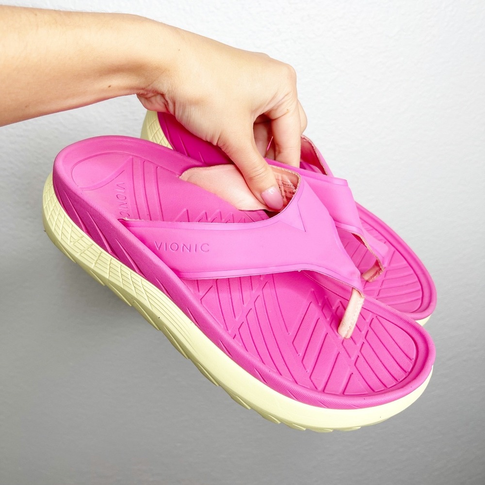 Vionic Restore Pink Yellow Recovery Thong Sandals Womens 7 Orthotic Comfort